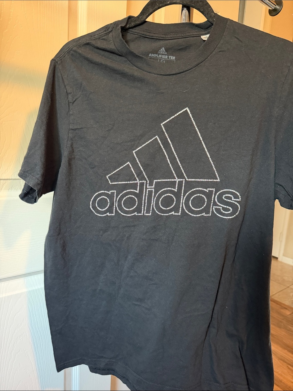 adidas Black Short-Sleeve Logo Tee with White Stitch Detail